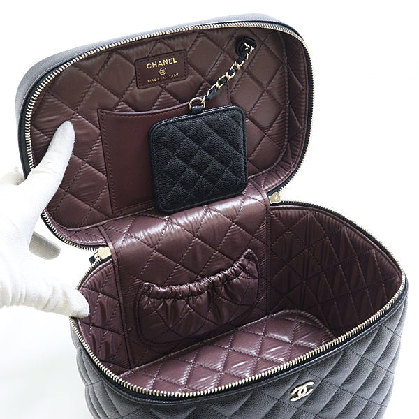 CHANEL – Timeless Classic Vanity Bag & Matte Black Caviar Skin with Brass Hardware