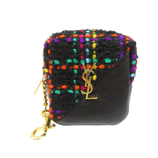 SAINT LAURENT PARIS Coin case Tweed, Leather black preowned 100% Authentic