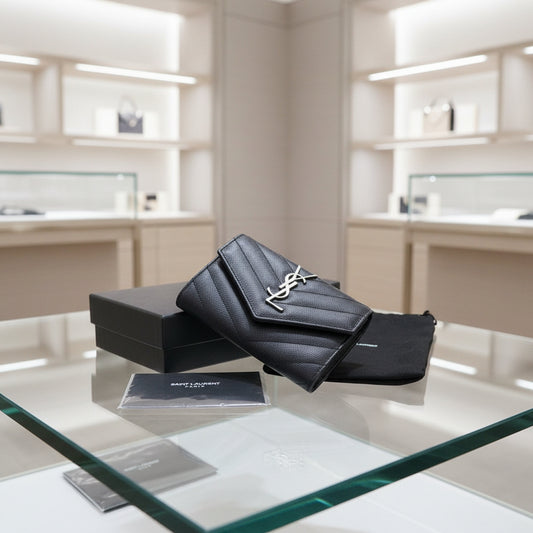 SAINT LAURENT – Small Envelope Bifold Wallet – Navy Leather