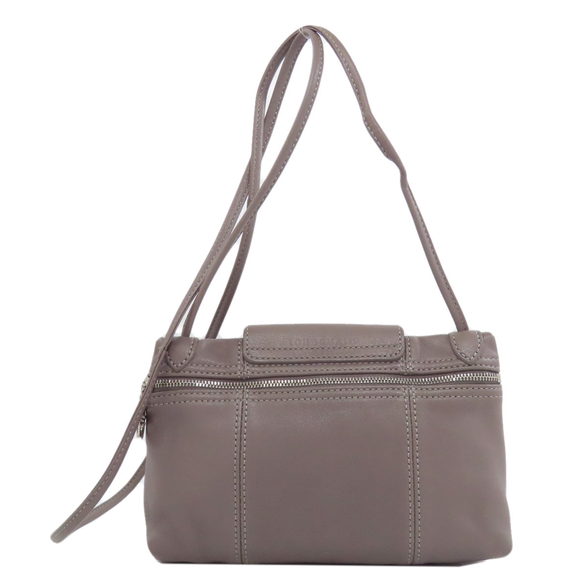 Longchamp Classic Leather Logo Line (2000s Collection) Leather Gray – 100% Authentic ✨Excellent Pre-Owned
