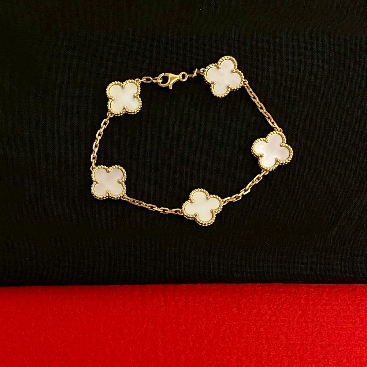 VAN CLEEF & ARPELS – Vintage Alhambra Bracelet – 18K Yellow Gold & White Mother-of-Pearl – Introduced 1968 – 100% Authentic Pre-Owned AB Rank ✨ Gently Used