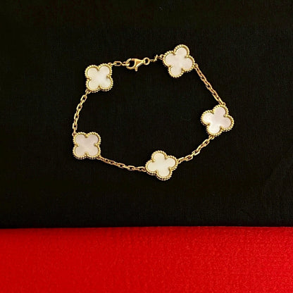VAN CLEEF & ARPELS – Vintage Alhambra Bracelet – 18K Yellow Gold & White Mother-of-Pearl – Introduced 1968 – 100% Authentic Pre-Owned AB Rank ✨ Gently Used