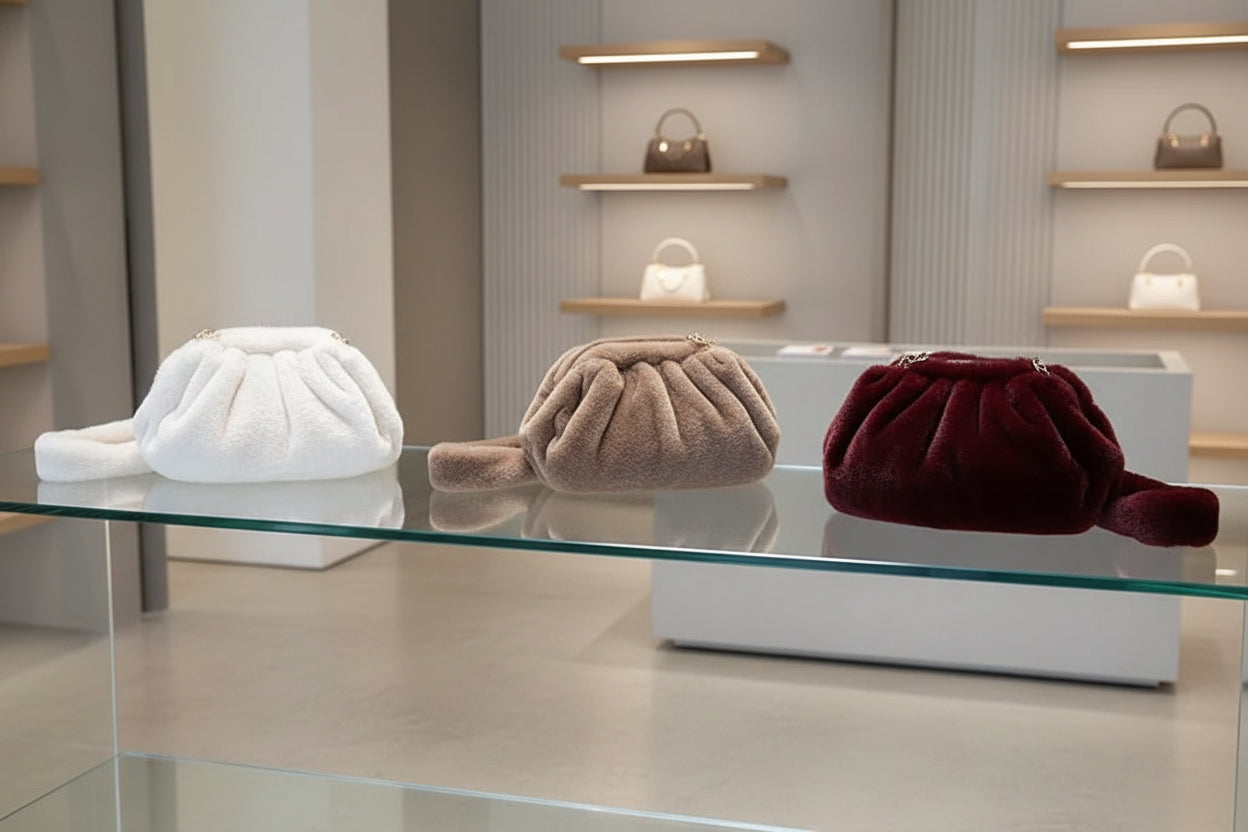 Plush Ruched Shoulder Bag | Soft Faux Fur Clutch Crossbody for Women