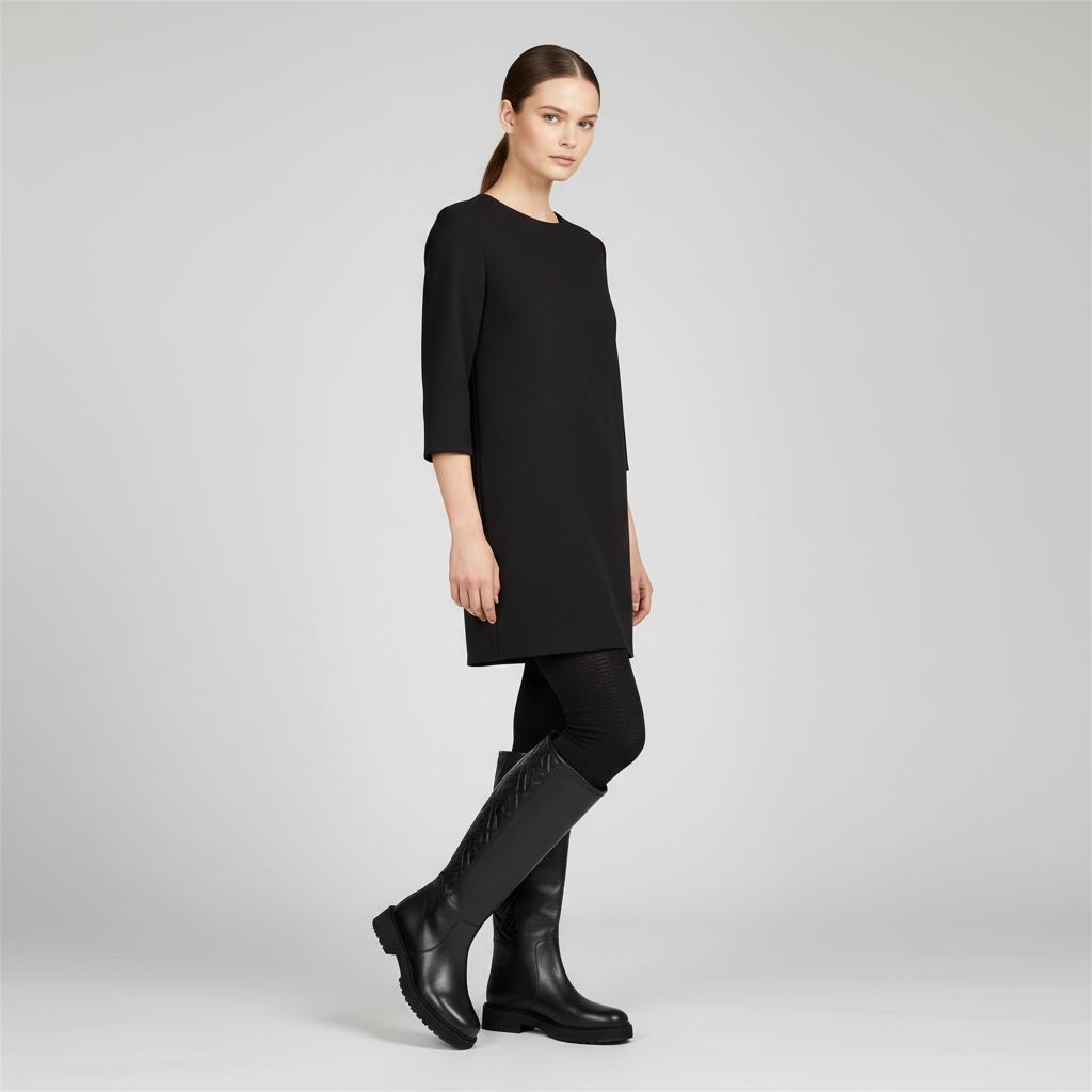 FENDI – Zucca Embossed FF Motif Long Boots – Black Leather – Size 37 –