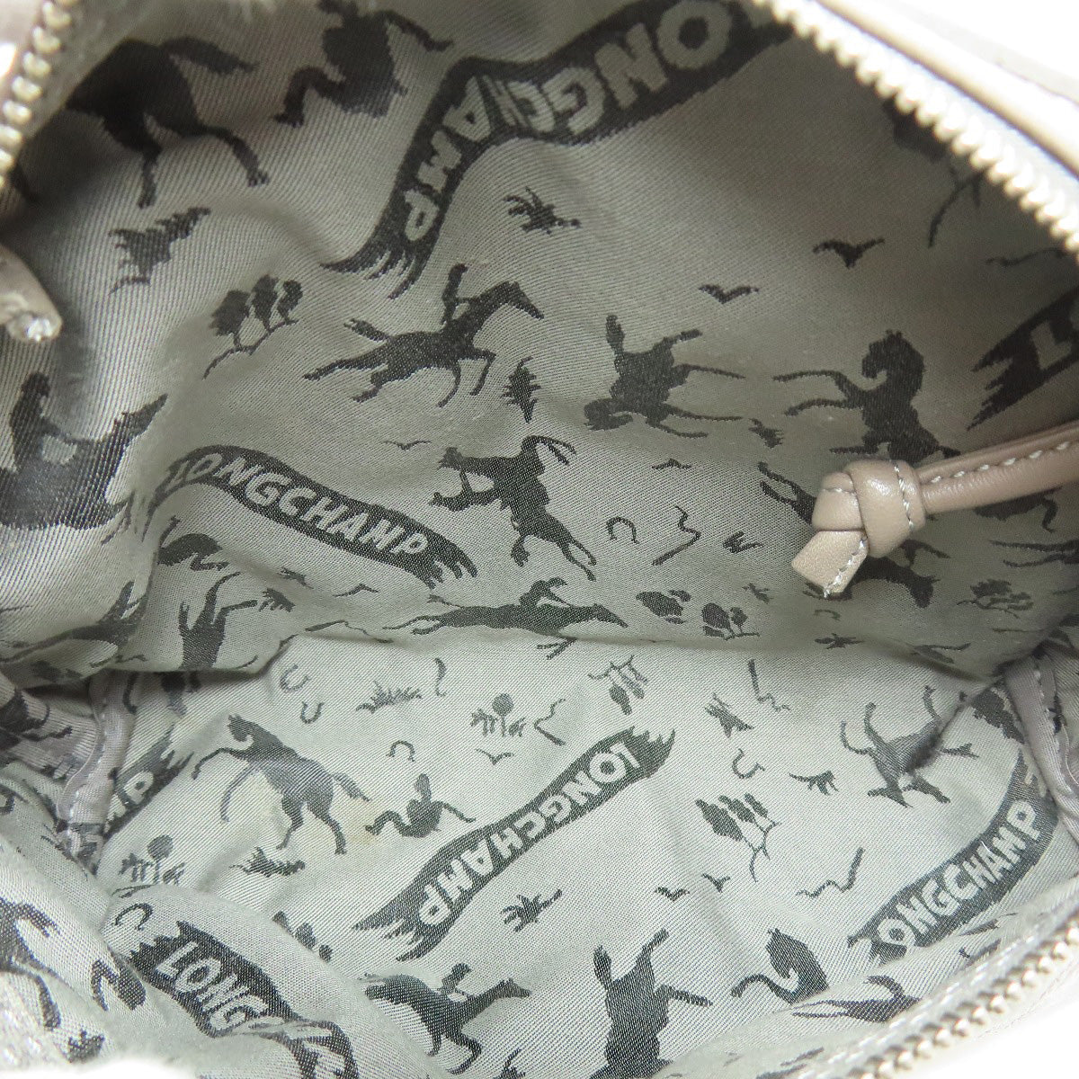 Longchamp Classic Leather Logo Line (2000s Collection) Leather Gray – 100% Authentic ✨Excellent Pre-Owned