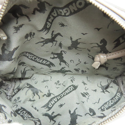 Longchamp Classic Leather Logo Line (2000s Collection) Leather Gray – 100% Authentic ✨Excellent Pre-Owned