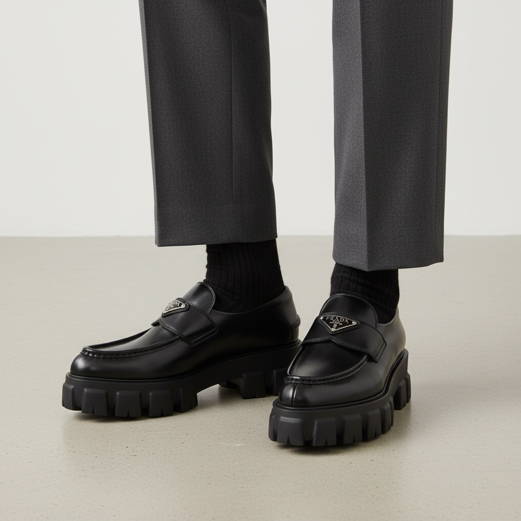 PRADA Black Monolith woman Loafers Size 37 Euro