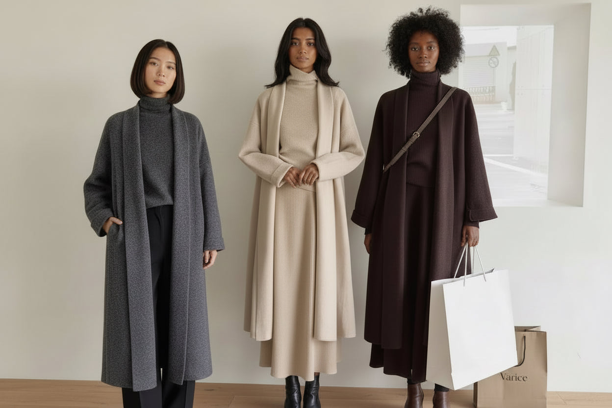 Women's 3-Piece Knit
Sweater Set - Long Cardigan, Sleeveless Top & Midi Skirt - Winter Soft lounge set