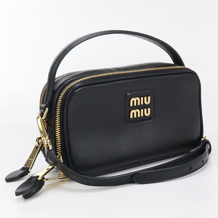 MIU MIU  – 2-Way Handbag / Diagonal Shoulder Bag – Black Leather – Gold Hardware – Italy – 100% Authentic Pre-Owned ✨ Gently used