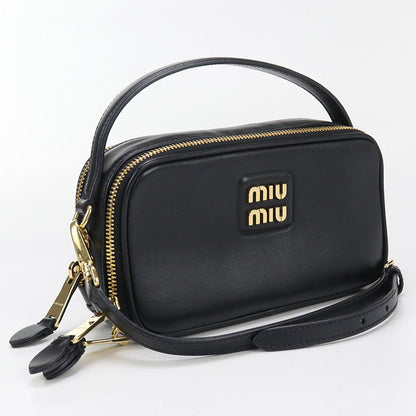 MIU MIU  – 2-Way Handbag / Diagonal Shoulder Bag – Black Leather – Gold Hardware – Italy – 100% Authentic Pre-Owned ✨ Gently used