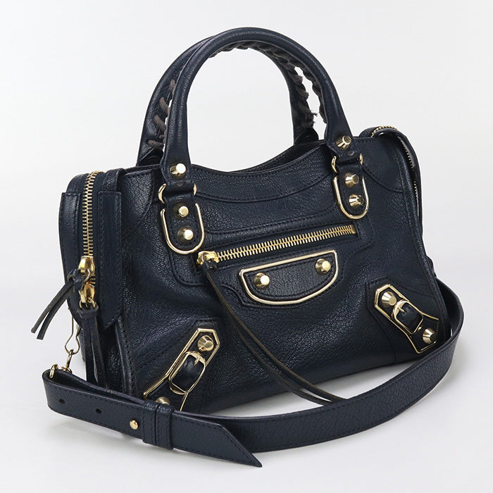 BALENCIAGA – Classic Navy Leather 2WAY Handbag