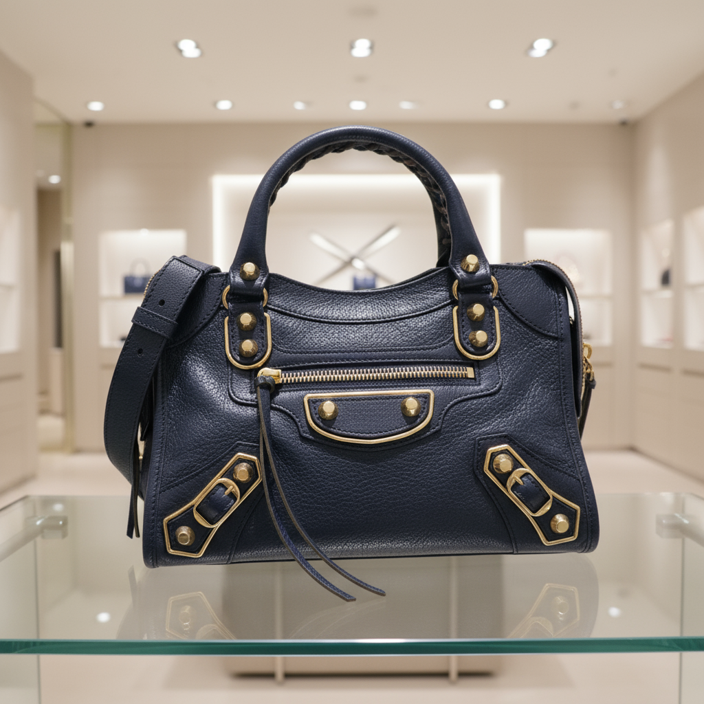 BALENCIAGA – Classic Navy Leather 2WAY Handbag