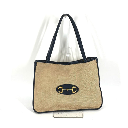 GUCCI 1955 Horsebit Tote Bag – Beige x Navy – Canvas & Leather Limited 100% Authentic Pre-Owned ✨Very Good Vintage Condition