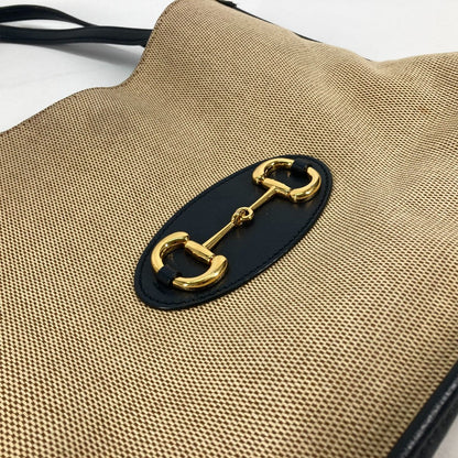 GUCCI 1955 Horsebit Tote Bag – Beige x Navy – Canvas & Leather Limited 100% Authentic Pre-Owned ✨Very Good Vintage Condition