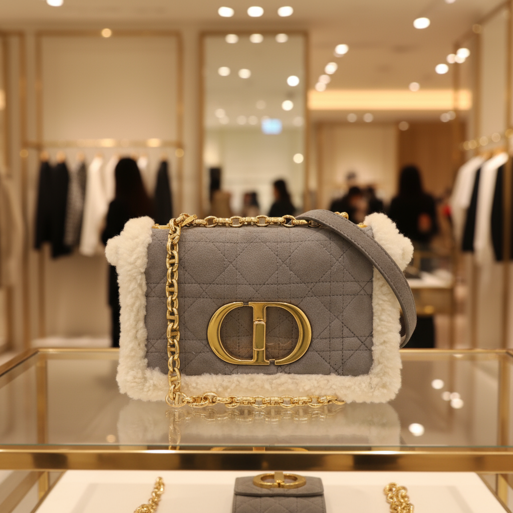 Christian Dior  – Caro Chain Gray Mouton & Suede –