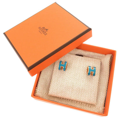 HERMÈS Pop H Earrings Blue Metal 100% Authentic Pre Owned