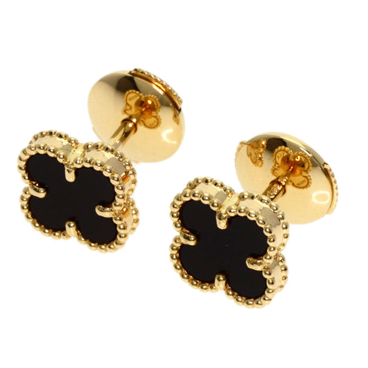 VAN CLEEF & ARPELS Sweet Alhambra Onyx Pierced Earrings 18K Yellow Gold  100% Authentic Pre-Owned Rank✨ Excellent
