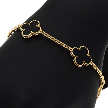 VAN CLEEF & ARPELS – Vintage Alhambra 5P Onyx Bracelet – 18K Yellow Gold – Women – 100% Authentic Pre-Owned A Rank ✨ Excellent