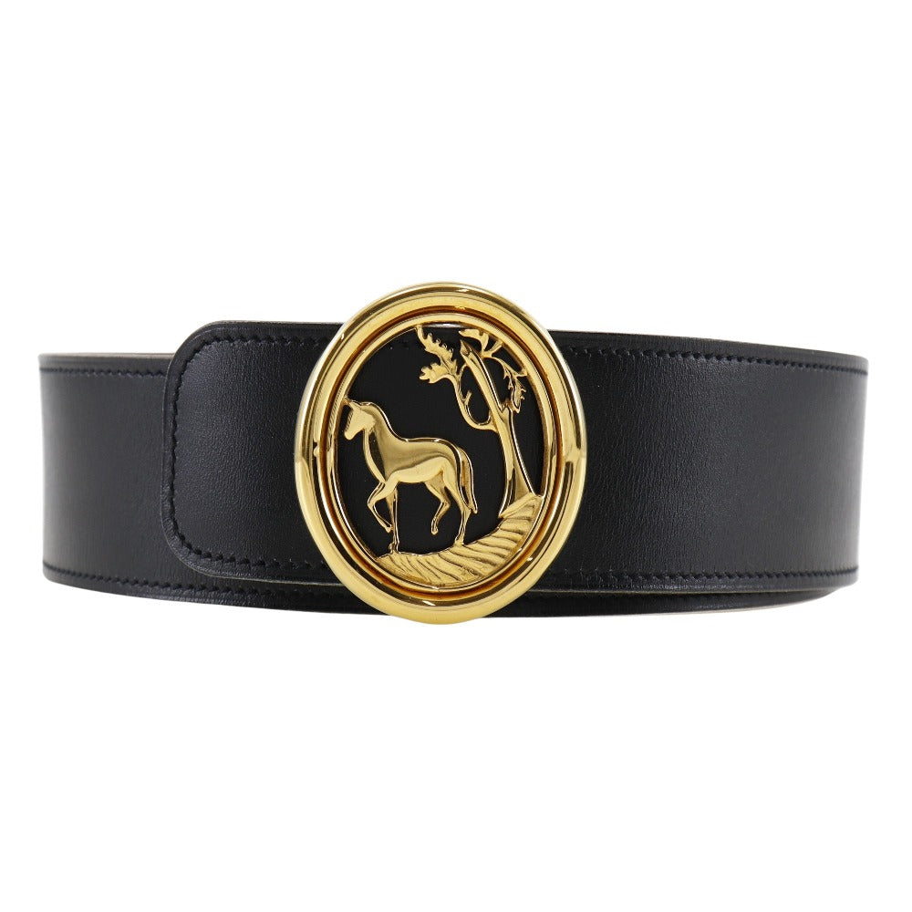 HERMÈS Boxcalf & Courchevel Belt with Horse Medallion Buckle 100% Authentic ✨Excellent Pre-Owned