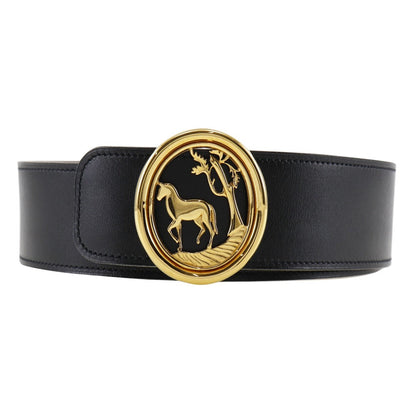 HERMÈS Boxcalf & Courchevel Belt with Horse Medallion Buckle 100% Authentic ✨Excellent Pre-Owned