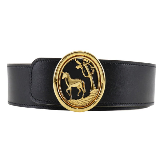 HERMÈS Boxcalf & Courchevel Belt with Horse Medallion Buckle 100% Authentic ✨Excellent Pre-Owned