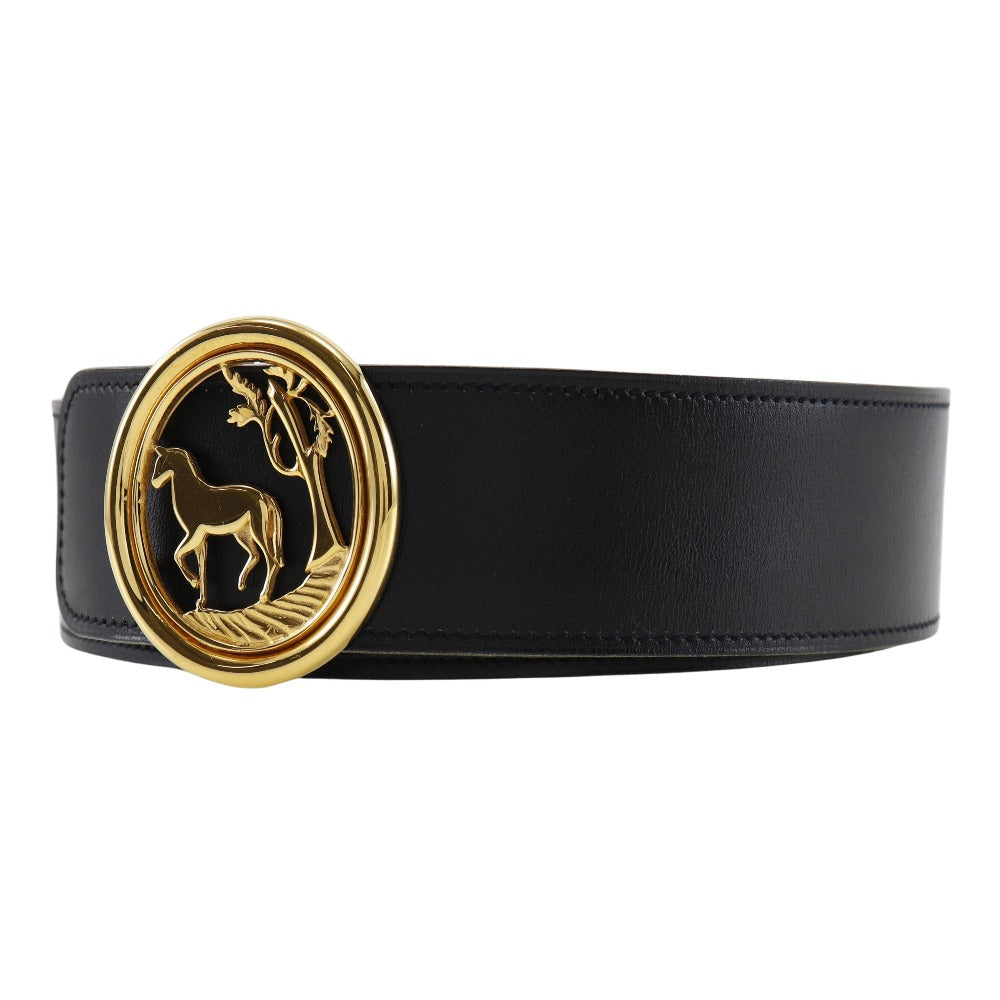 HERMÈS Boxcalf & Courchevel Belt with Horse Medallion Buckle 100% Authentic ✨Excellent Pre-Owned