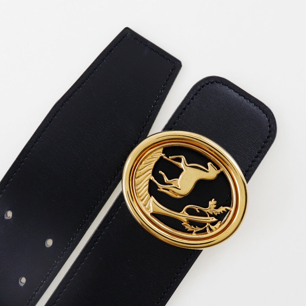HERMÈS Boxcalf & Courchevel Belt with Horse Medallion Buckle 100% Authentic ✨Excellent Pre-Owned