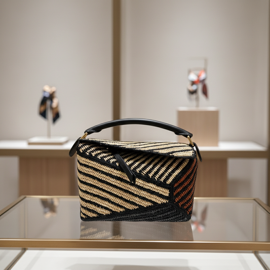 LOEWE                                                             Raffia Calfskin Puzzle Edge