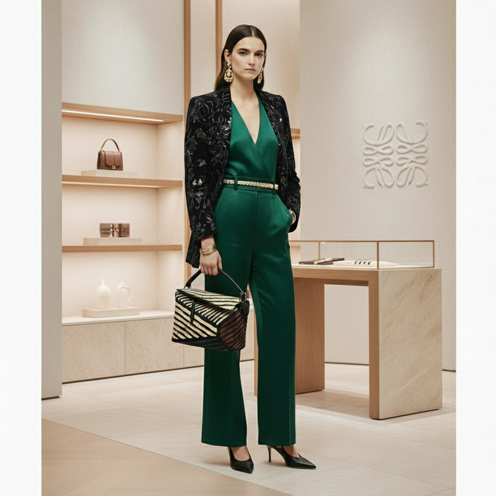 LOEWE                                                             Raffia Calfskin Puzzle Edge