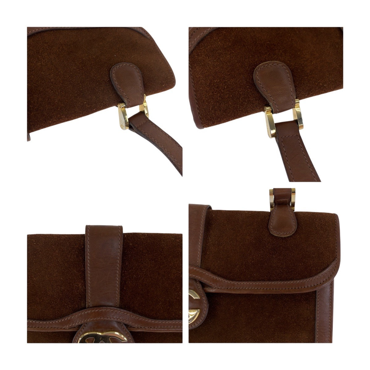 GUCCI              Vintage Pochette Brown Suede with Gold Metal Trim Old Gucci Line