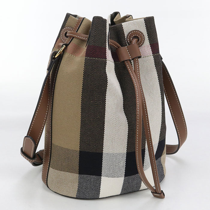 BURBERRY – Bucket Nova Check Diagonal Shoulder Bag – Brown Canvas Gold-Tone Hardware –