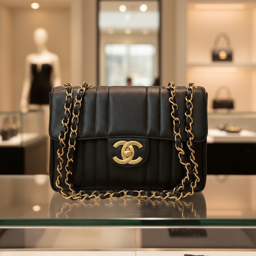 CHANEL – Shoulder Bag – Mademoiselle Line – Matt Caviar Skin