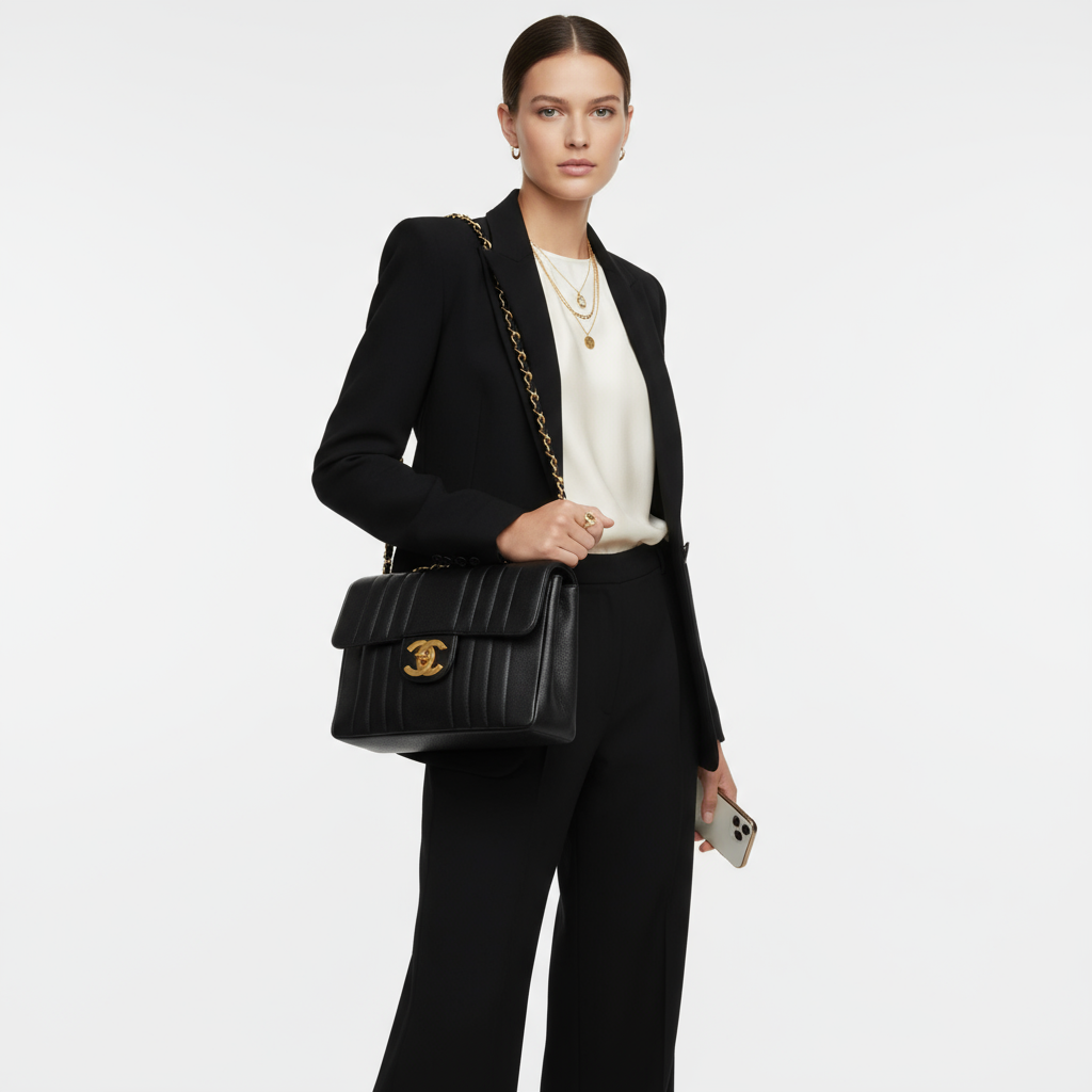 CHANEL – Shoulder Bag – Mademoiselle Line – Matt Caviar Skin