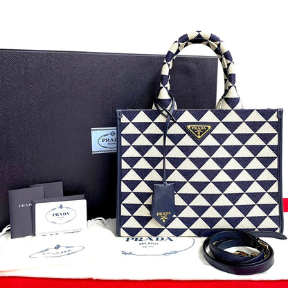 PRADA – Symbol Embroidery Fabric Handbag – Miuccia Prada–                       100% Authentic Pre-Owned ✨Excellent, like-ne
