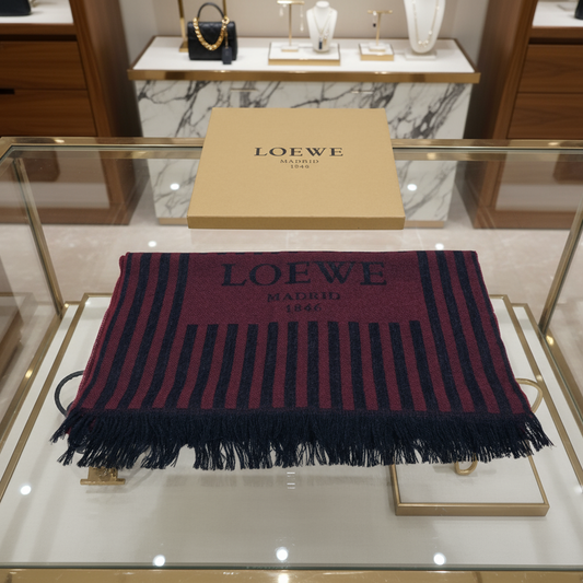 LOEWE – Wool Stall / Scarf – Wine Red × Black Stripe –
