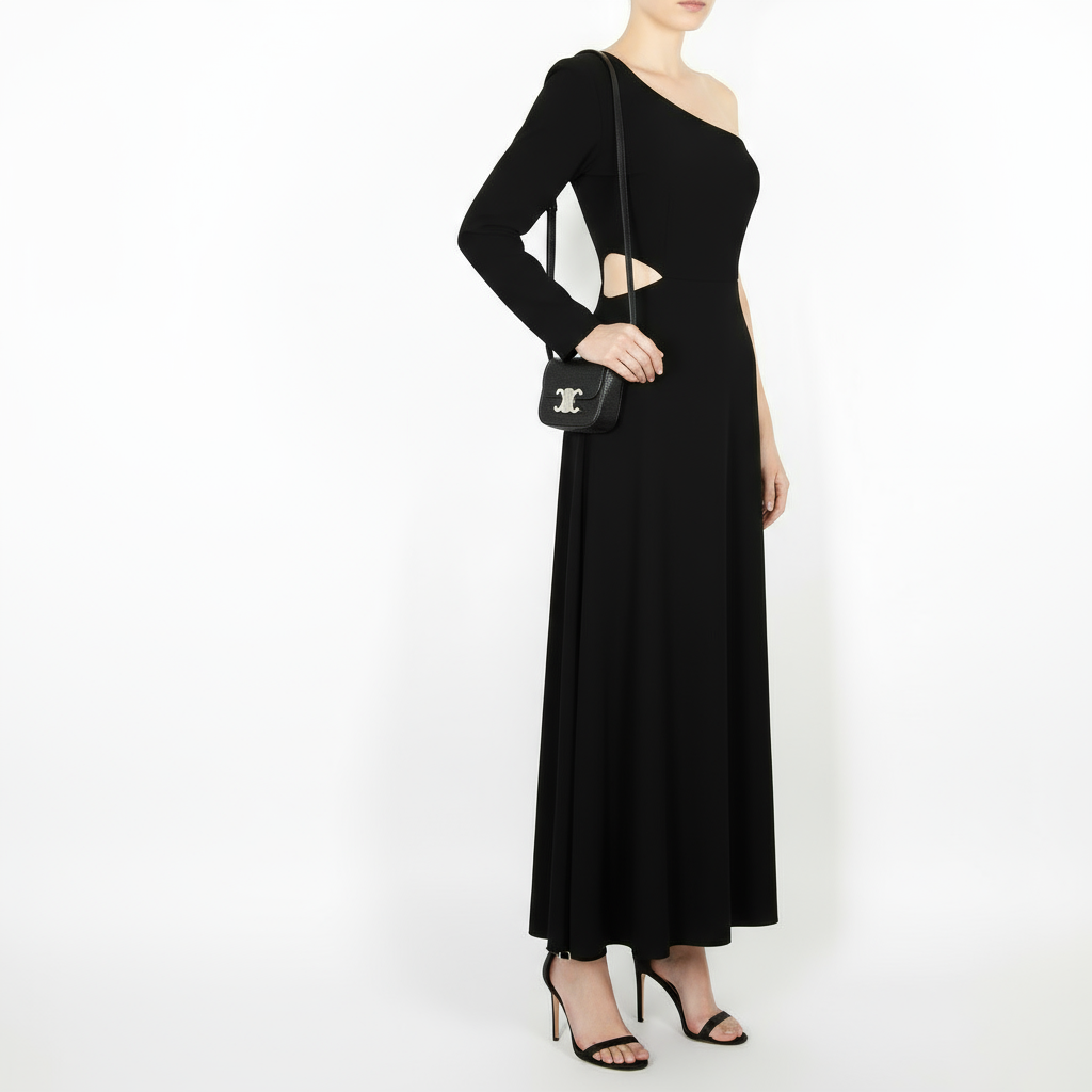 Celine CELINE – Mini Triomphe 2-Way Clutch Shoulder Bag Black Leather & Sequins