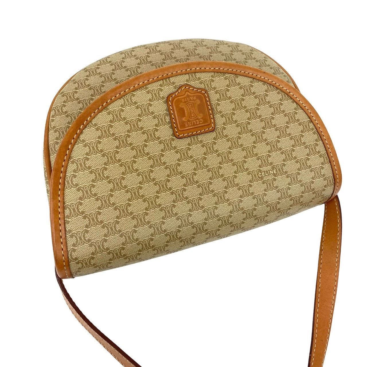 CELINE – Macadam Blazon Triomphe Logo Shoulder Bag – Beige Leather and pvc