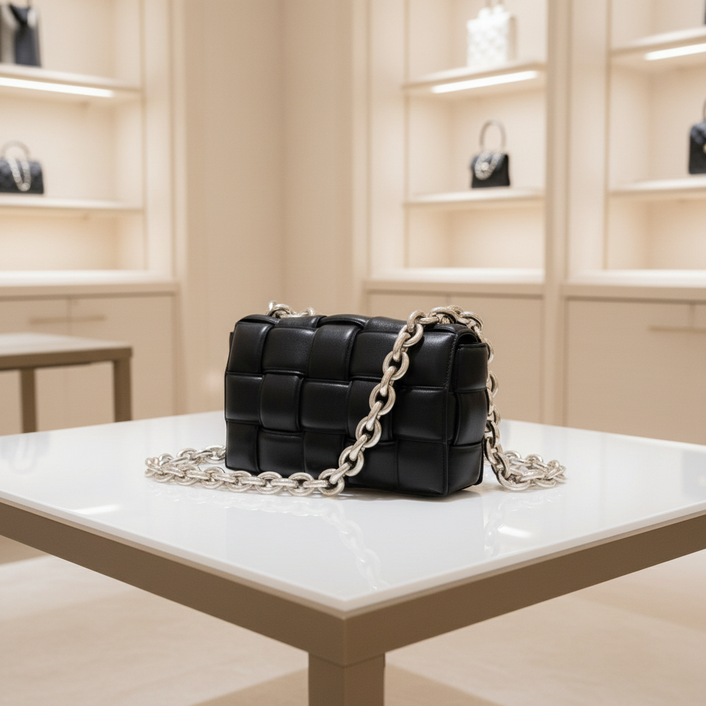 BOTTEGA VENETA – Chain Padded Cassette Shoulder Bag – Black Maxi Intrecciato Leather –