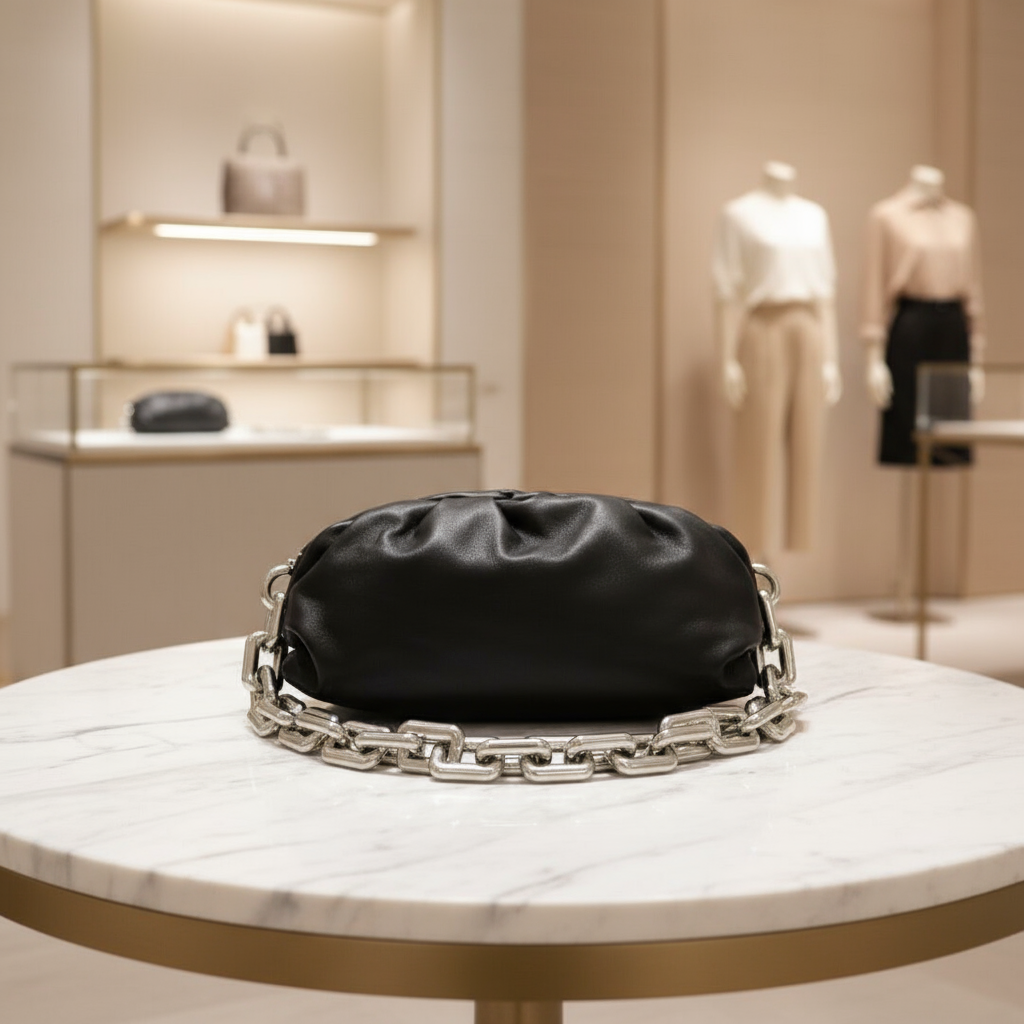 BOTTEGA VENETA – Black Leather The Chain Pouch –