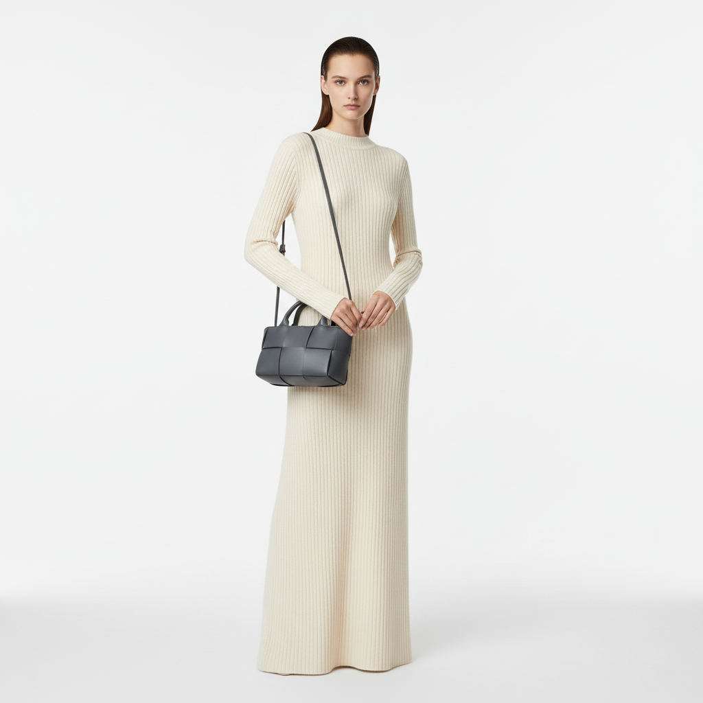 BOTTEGA VENETA – Arco Mini Intrecciato Shoulder Bag – Grey Leather –