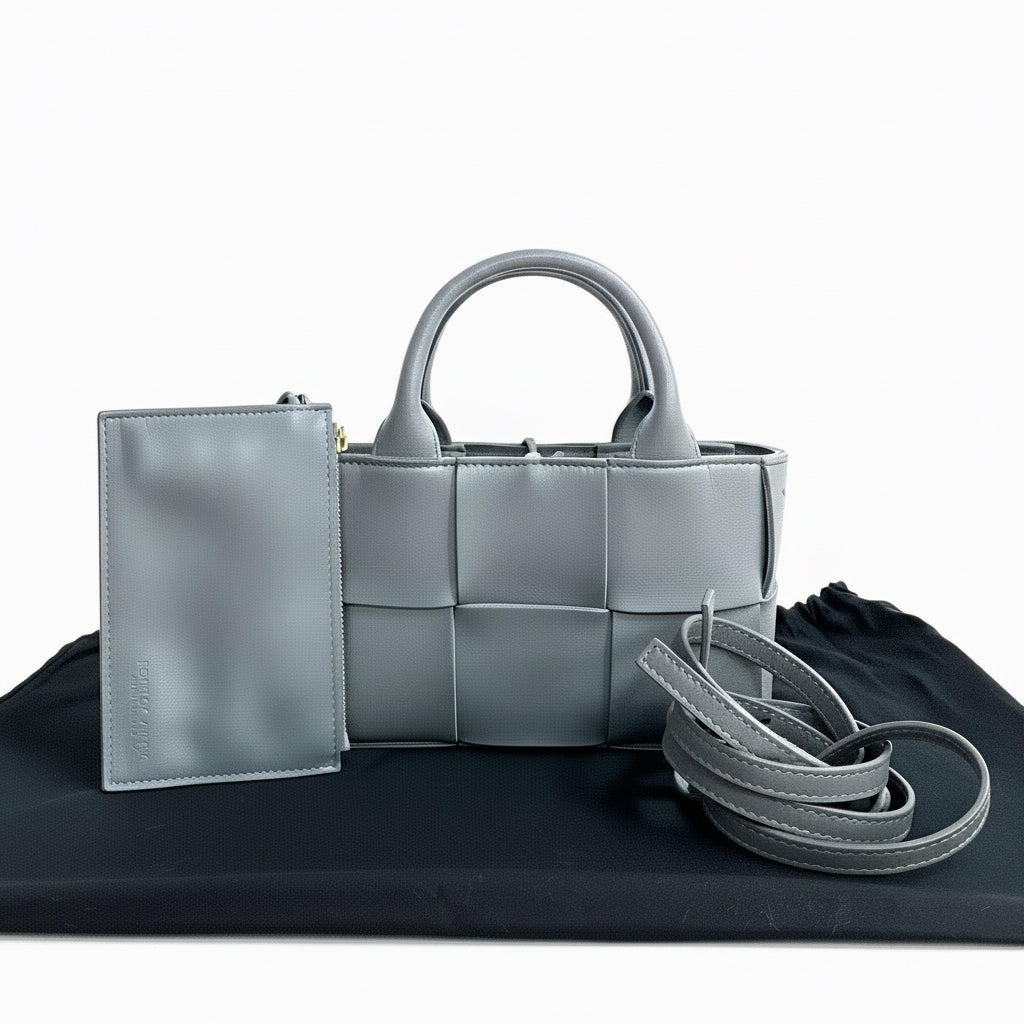 BOTTEGA VENETA – Arco Mini Intrecciato Shoulder Bag – Grey Leather –