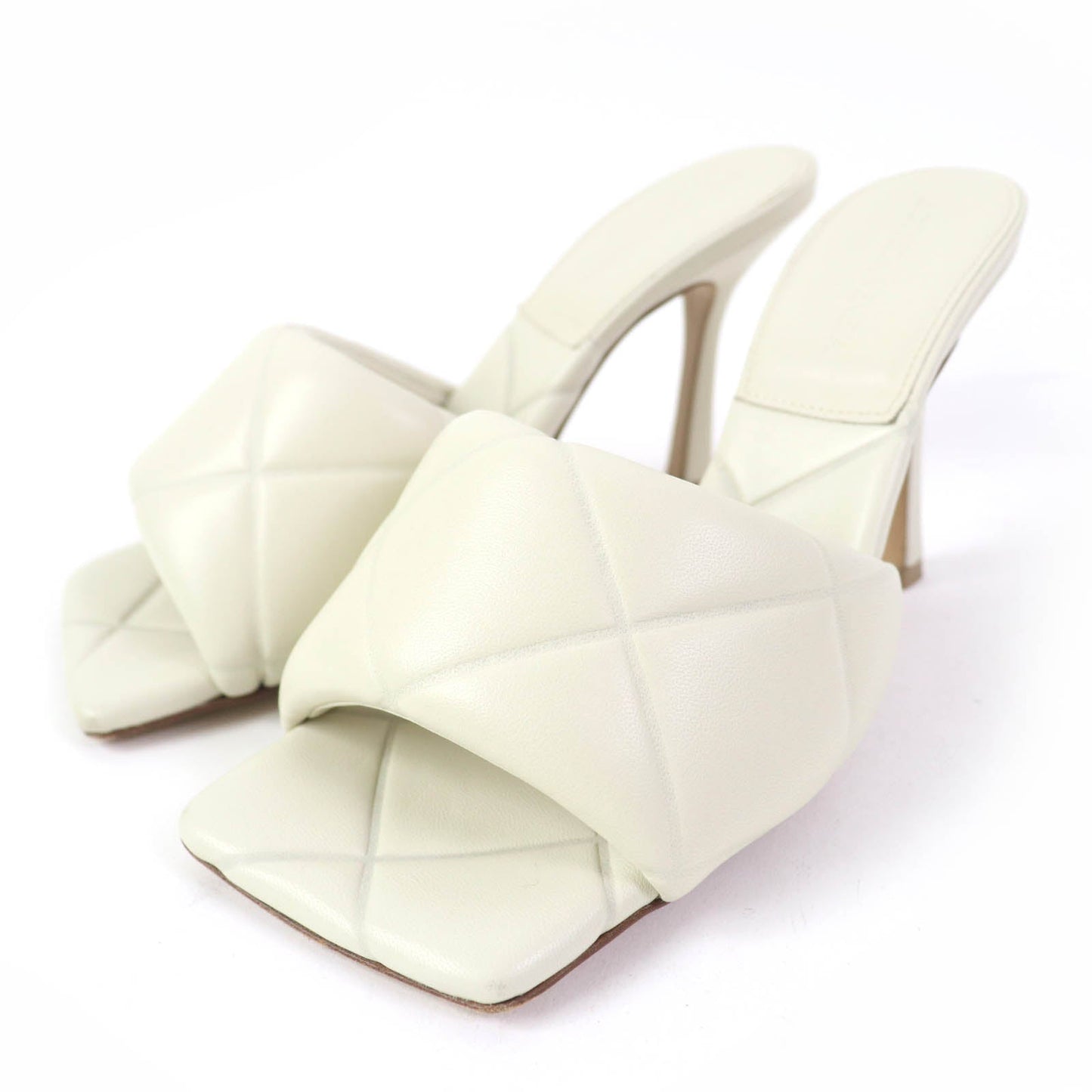 BOTTEGA VENETA – LIDO Maxi Intrecciato Heeled Mules – Ivory Leather – Size 38 –