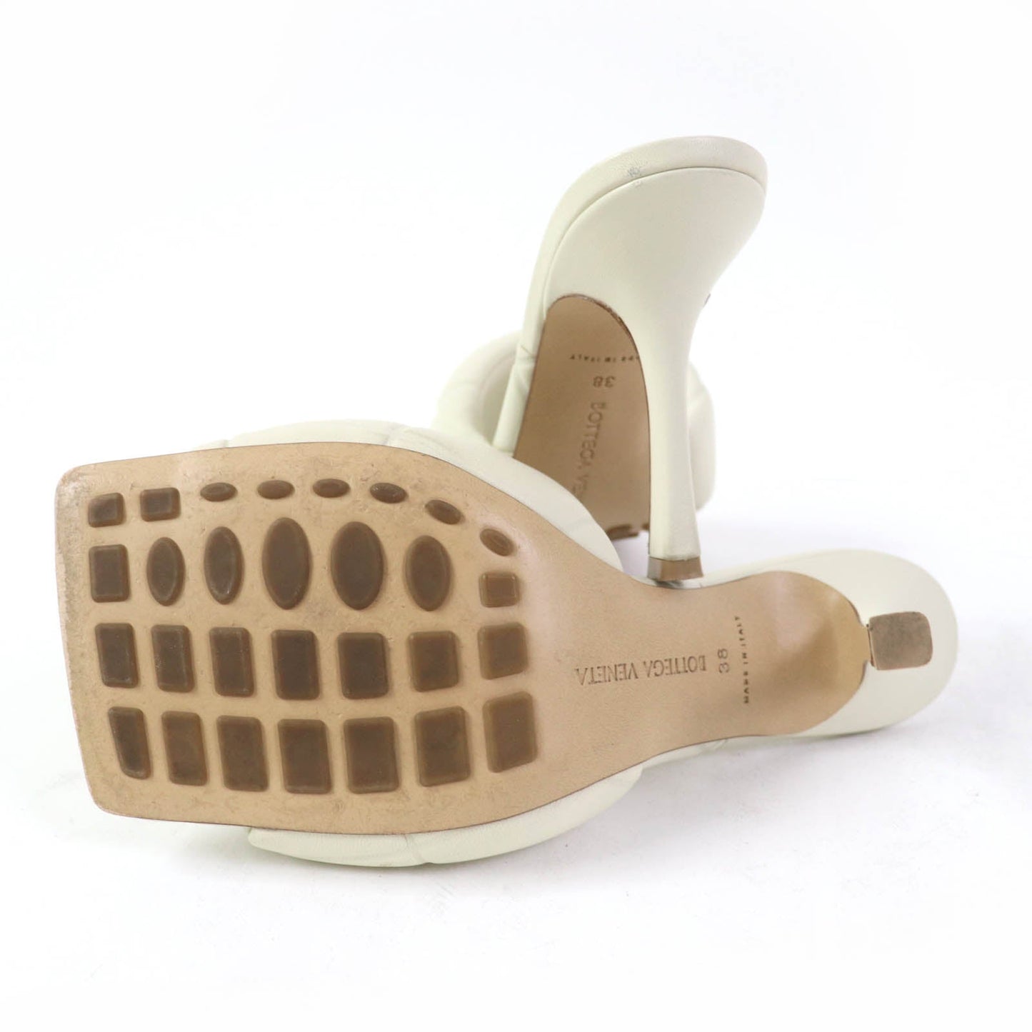 BOTTEGA VENETA – LIDO Maxi Intrecciato Heeled Mules – Ivory Leather – Size 38 –