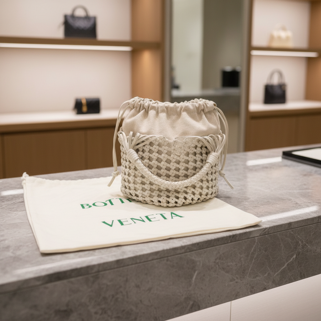 BOTTEGA VENETA – Cavallino Handbag – White Leather & Canvas –