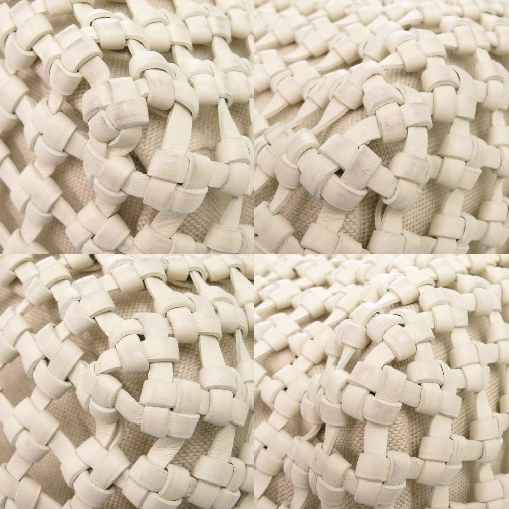 BOTTEGA VENETA – Cavallino Handbag – White Leather & Canvas –