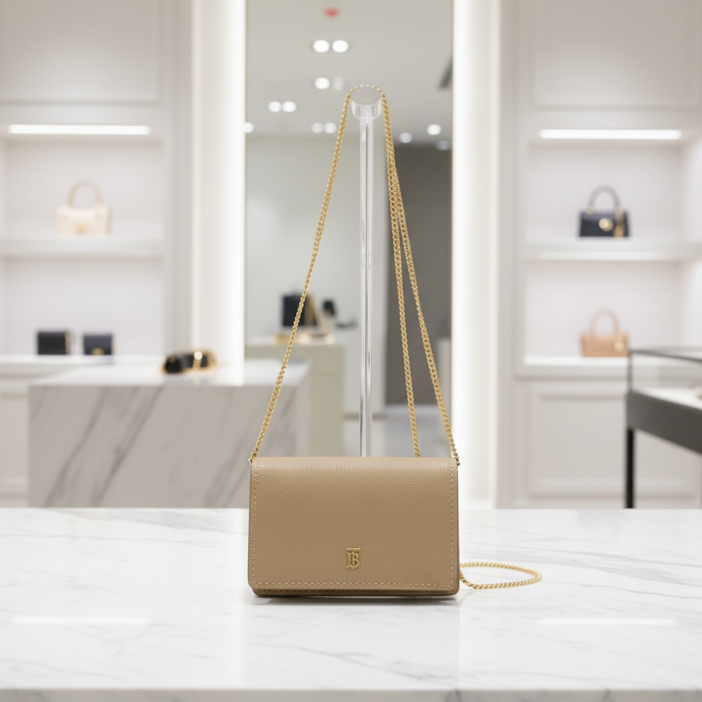 BURBERRY – Coin Chain Wallet – Beige Calfskin