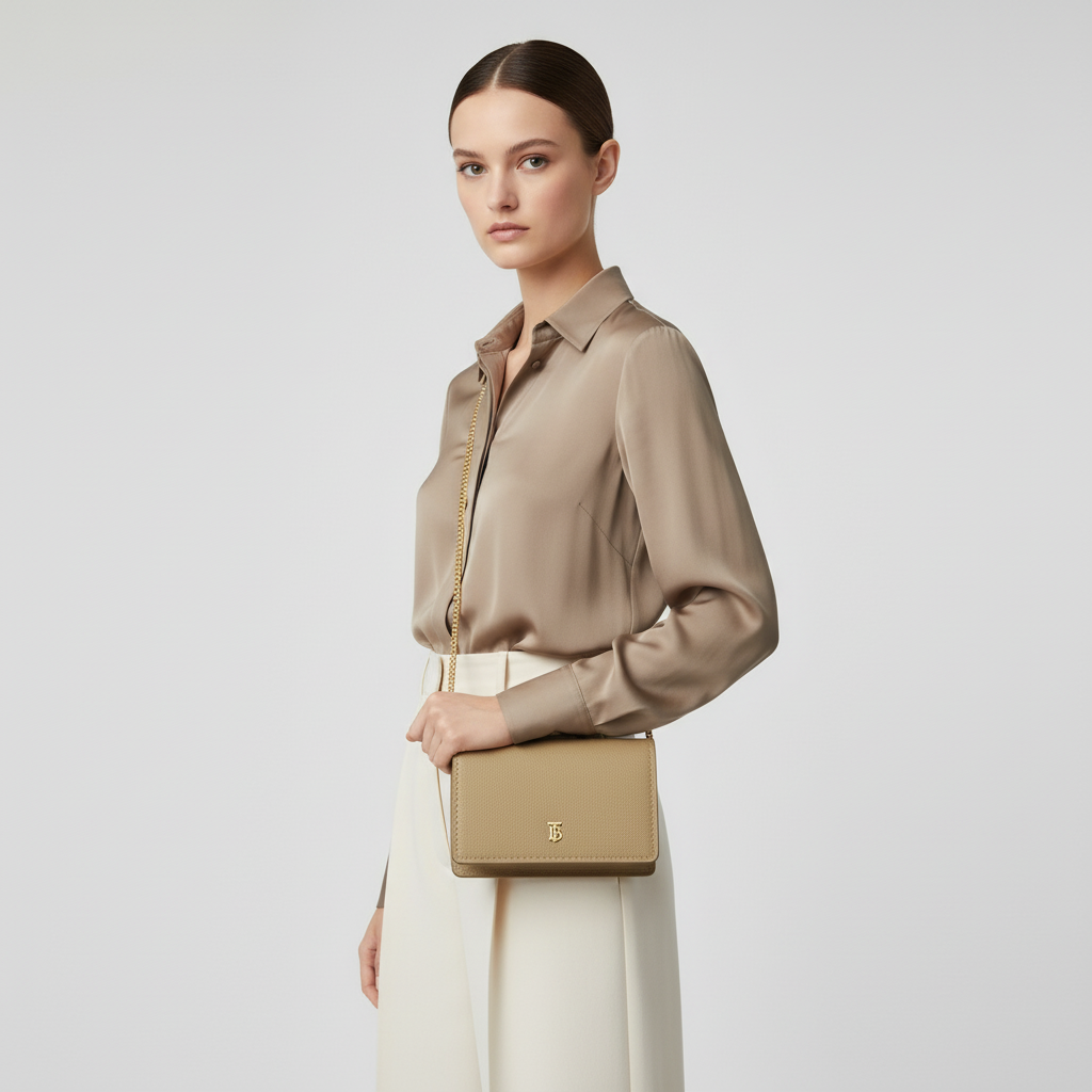 BURBERRY – Coin Chain Wallet – Beige Calfskin