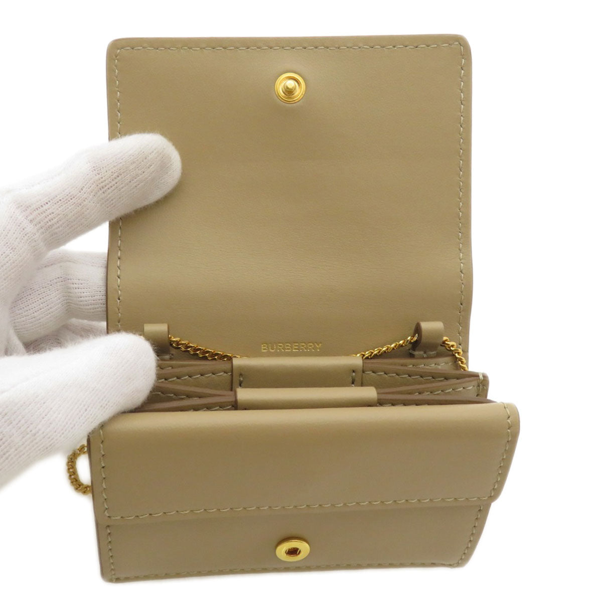 BURBERRY – Coin Chain Wallet – Beige Calfskin
