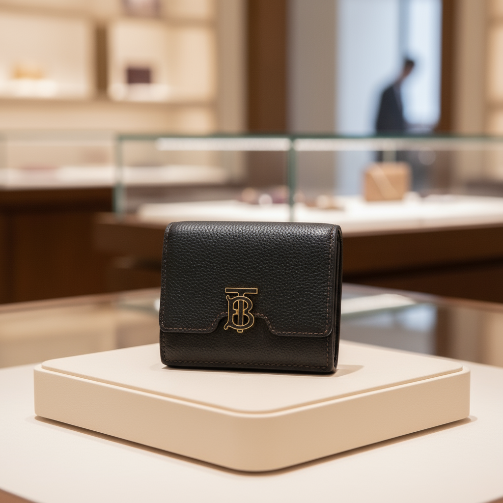 BURBERRY – TB Logo Bifold Wallet – Black Leather