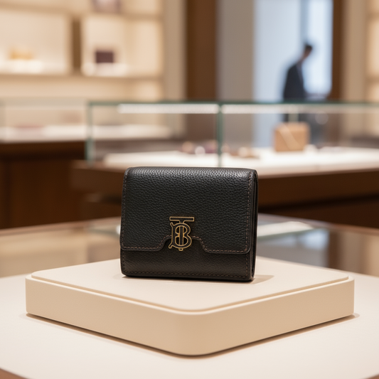 BURBERRY – TB Logo Bifold Wallet – Black Leather
